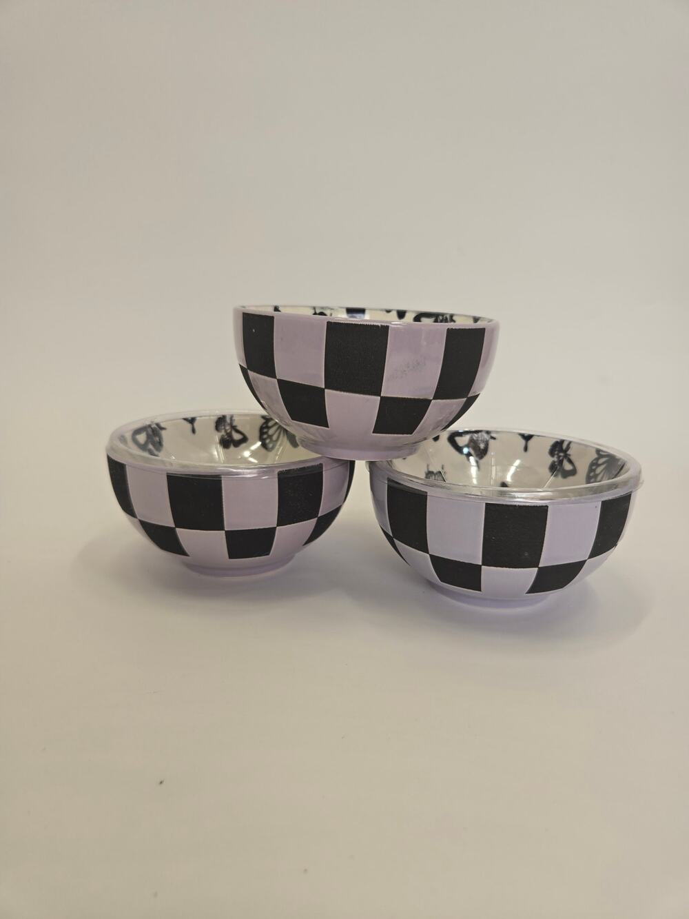 Signature Housewares Purple Checkered Skull Butterfly Pinch Bowls Set of 3